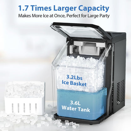 Aeitto Nugget Ice Maker Countertop, 55lbs/24H Ice Machine with 3.6L Water Tank&3.2Lbs Ice Basket, Self-Cleaning Pebble Ice Maker with Stainless Steel Housing for Home Office and Party, Silver