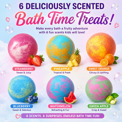 Bath Bombs for Kids with Surprise Inside - Organic, Gentle & Kid Friendly Bubble Bath Fizzies with Toys Inside. Spa Bath Fizz Balls Kit. Fizzy Balls w/Rich Bubbles, Birthday Gifts for Boys, Girls