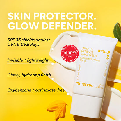 innisfree Daily UV Defense SPF 50+ PA++++ Korean Face & Body Sunscreen, Broad Spectrum, Invisible Finish, No White Cast, Lightweight, Hydrating