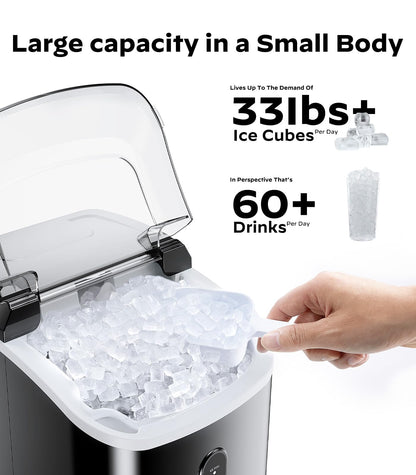 Silonn Countertop Ice Maker with 2.5L Expandable Ice Basket, 26.5lbs/24H, 9 Cubes in 6 Mins, 2 Ice Sizes, Self-Cleaning & LED Touch Control for Home Kitchen Office