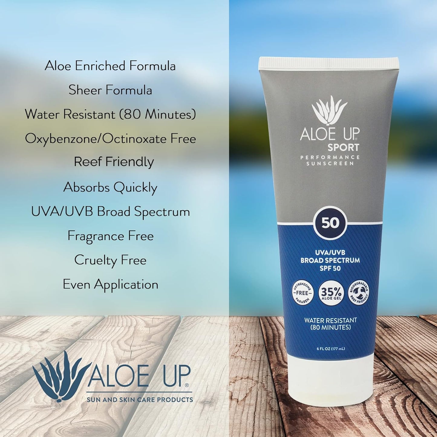 Aloe Up Sport Sunscreen Body Lotion SPF 50 – Broad Spectrum Sunblock With Aloe Vera Gel – Non-Greasy, Skin Sun Protection, No White Cast – Sunscreen – Fragrance-Free – 6 Oz, 2-Pack