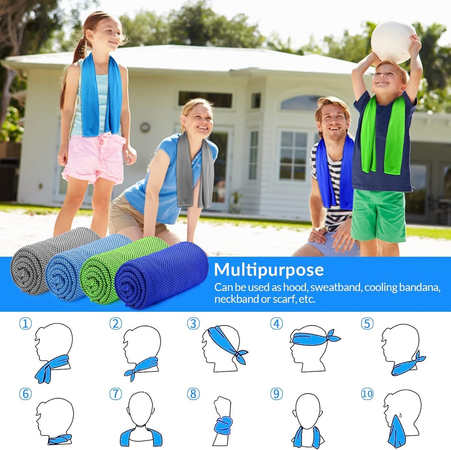 Cooling Towels for Neck and Face 8Pack(40"x12"), Cooling Neck Wraps for Gym | Sweat wicking, Quick dry, Lightweight, Reusable, Absorbent, Cool Towel for Running, Yoga, Workout, Travel, Climbing