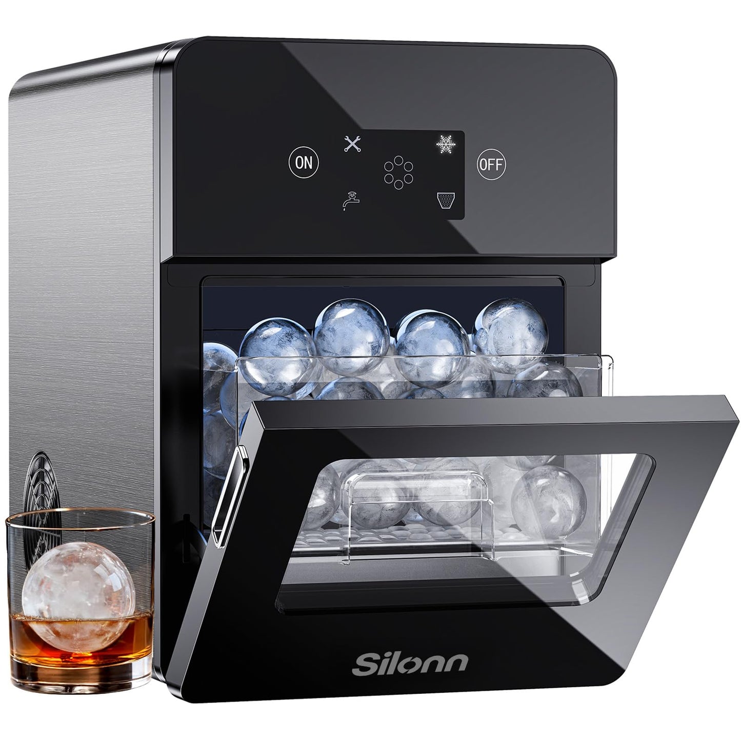 Nugget Ice Maker Countertop - Silonn Smart Pebble Ice Machine, Pellet Ice 44 lbs per Day, Crushed Ice from Timer Function and Status Alerts with Silonn App, Stainless Steel