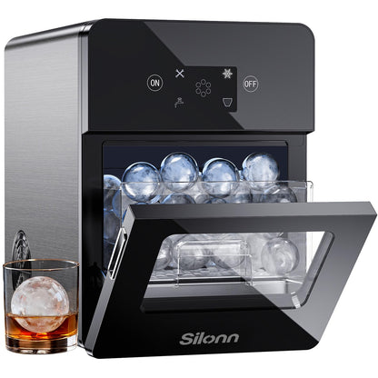 Nugget Ice Maker Countertop - Silonn Smart Pebble Ice Machine, Pellet Ice 44 lbs per Day, Crushed Ice from Timer Function and Status Alerts with Silonn App, Stainless Steel