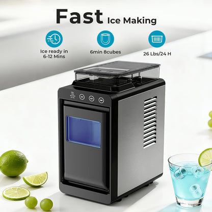Antarctic Star Countertop Ice Maker, 26lbs/24H Ice Machine, Self-Cleaning Portable Ice Maker with 1.1lb Storage, 8 Bullet Ice in 6 Mins, Compact Ice Maker for Home/Office/Outdoor, Black