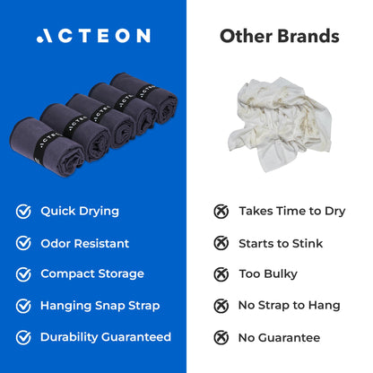 Acteon Microfiber Gym Towels 5 Pack, Quick Dry Silver ION Odor-Free Sweat Towel, Super Absorbent Fast Drying for Men & Women, Workout, Yoga, Running, Hiking, Travel – 16x30.5 Inch
