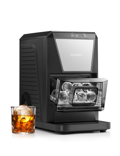 HiCOZY B1 2" Clear Ice Ball Maker Countertop,Sphere Ice Maker, 2 Big Crystal Balls in 60Mins,40 pcs/Day, Self-Cleaning Round Ice Cube Machine with Ice Tong for Cocktails, Whiskey