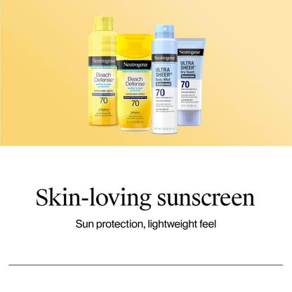 Neutrogena Beach Defense Sunscreen Spray SPF 70 Broad Spectrum UVA UVB Protection Lightweight Water Resistant up to 80 Minutes Beach-Strength Sun Protection for Whole Family, 6.5 oz