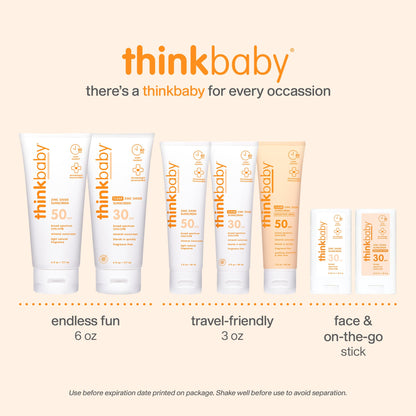 Thinkbaby SPF 50+ Baby Sunscreen, 3 Oz. – Safe, Natural Mineral Sun Cream for Babies - Water Resistant, Broad Spectrum UVA/UVB Sun Protection – Vegan Sunscreen for Kids