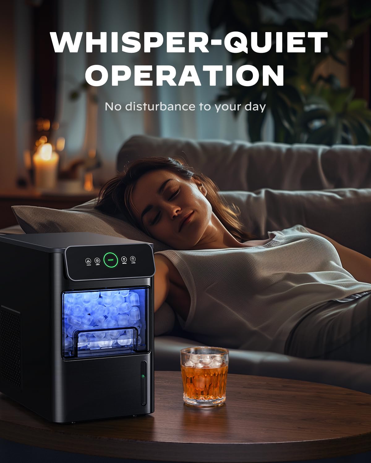 Nugget Ice Maker Countertop - Silonn Smart Pebble Ice Machine, Pellet Ice 44 lbs per Day, Crushed Ice from Timer Function and Status Alerts with Silonn App, Stainless Steel