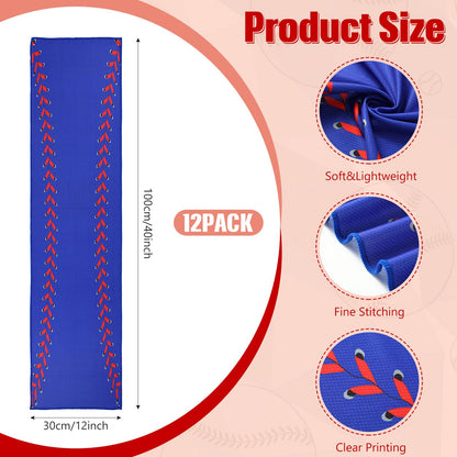 12 Pcs Cooling Towel Baseball Football Basketball Breathable Chilly Softball Soccer Ice Towel, 40"x12" Tennis Microfiber Accessories for Player(White,Baseball)
