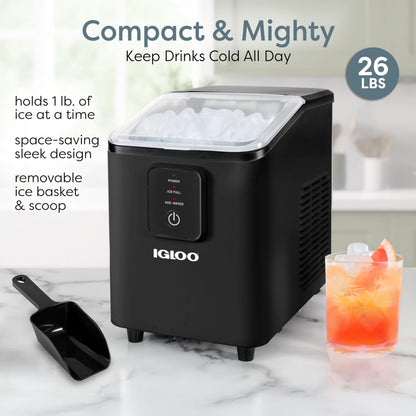 Igloo Automatic Self-Cleaning Portable Electric Countertop Ice Maker Machine with Handle, 26 Pounds in 24 Hours, 9 Ice Cubes Ready in 7 Minutes, with Ice Scoop and Basket
