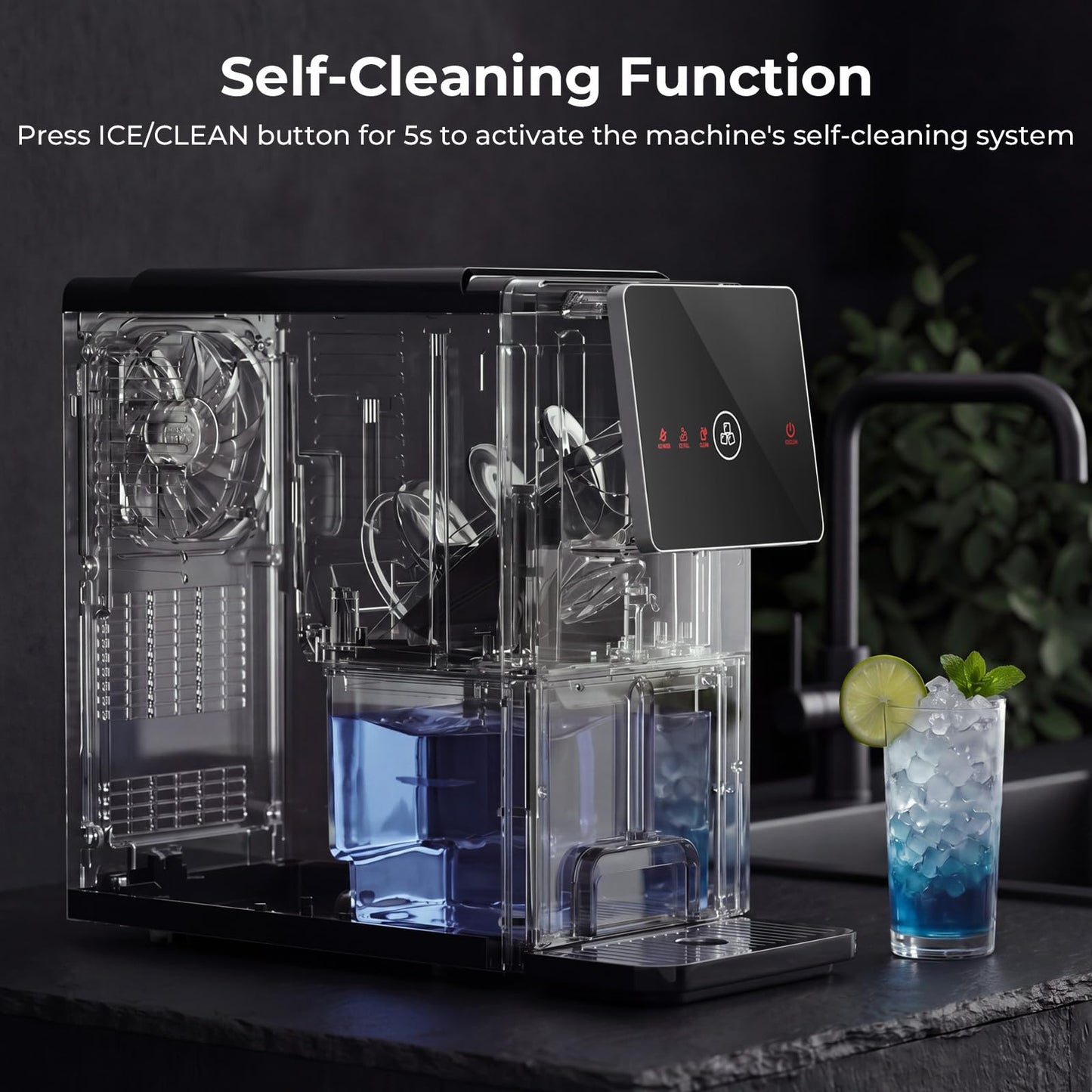 Antarctic Star Nugget Ice Maker Countertop, 33 lbs/24H, Automatic Ice Dispenser, Self-Cleaning Pebble Sonic Ice Machine, 1.8L Water Tank, One-Click & Motion Sensor Light, for Home/Office/Kitchen