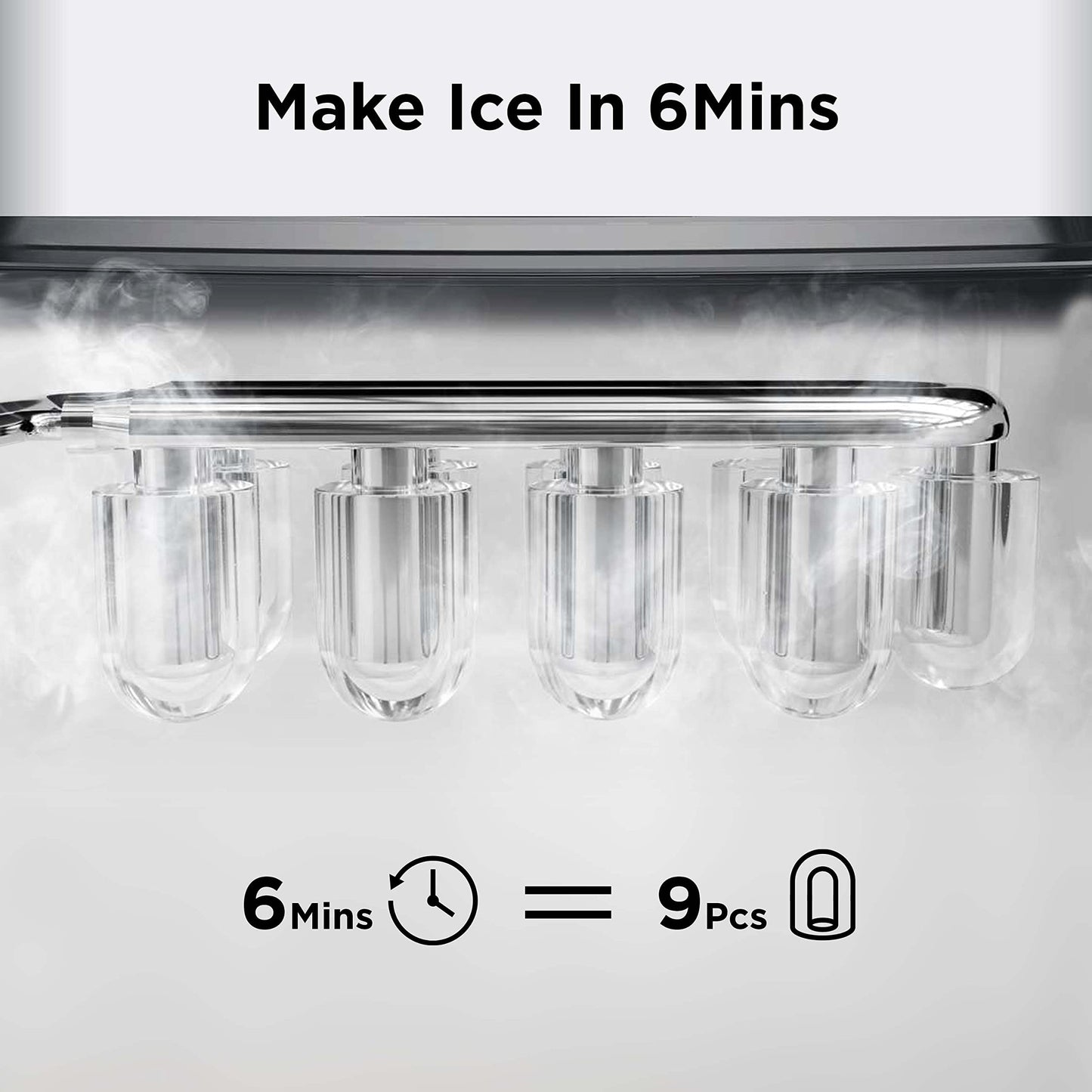 Silonn Countertop Ice Maker with 2.5L Expandable Ice Basket, 26.5lbs/24H, 9 Cubes in 6 Mins, 2 Ice Sizes, Self-Cleaning & LED Touch Control for Home Kitchen Office