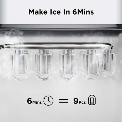 Silonn Countertop Ice Maker with 2.5L Expandable Ice Basket, 26.5lbs/24H, 9 Cubes in 6 Mins, 2 Ice Sizes, Self-Cleaning & LED Touch Control for Home Kitchen Office
