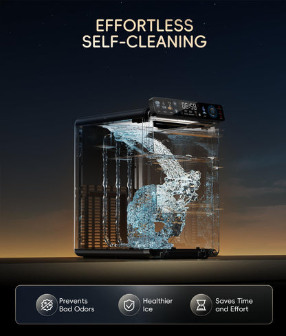 ecozy Portable Ice Cube Maker Countertop, 45 Lbs/Day, Self-Cleaning | Makes 24 Ice Cubes in Just 13 Mins, Perfect for Home, Kitchen, Bar, Office and RV, Stainless Steel