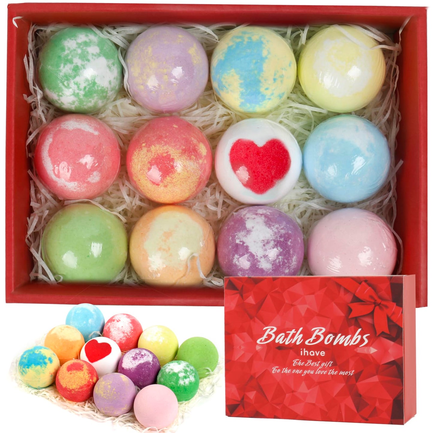 iHave Bath Bombs for Kids and Women, 12 Natural Handmade Bath Bomb Gift Set, Bubble Bath Bombs - Perfect Self Care Relaxing Spa Gifts for Women