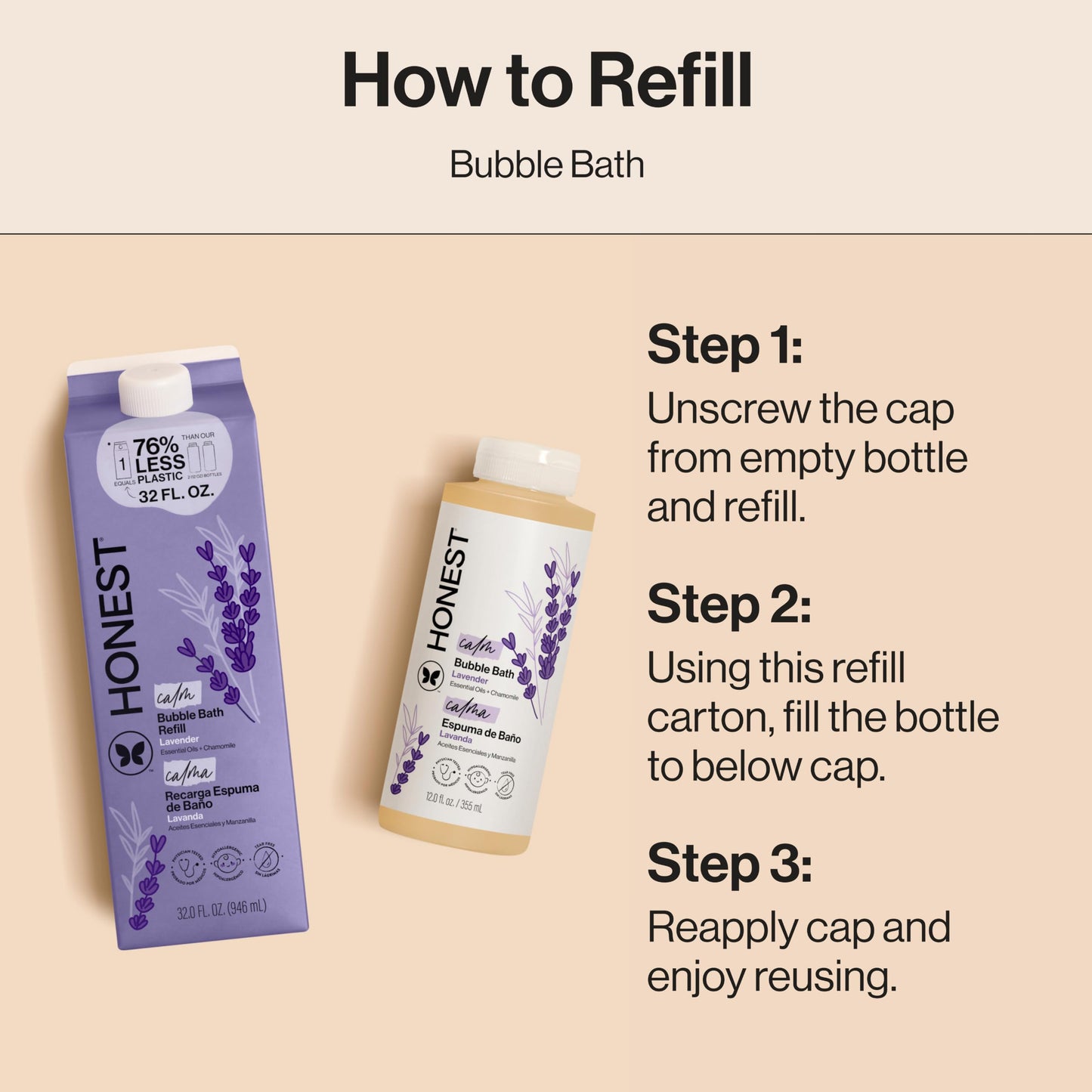 The Honest Company Foaming Bubble Bath & Baby Wash, Tear-Free, Hypoallergenic, Natural Formula, Lavender Calm Scent, 12 fl oz