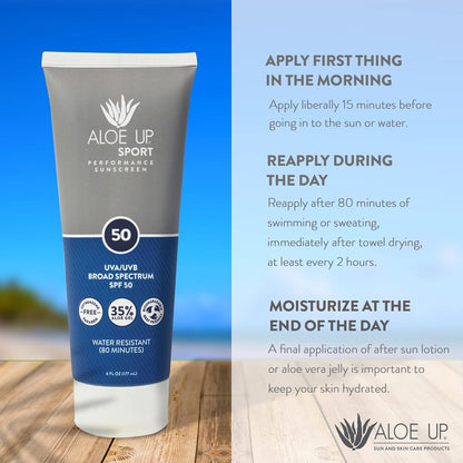 Aloe Up Sport Sunscreen Body Lotion SPF 50 – Broad Spectrum Sunblock With Aloe Vera Gel – Non-Greasy, Skin Sun Protection, No White Cast – Sunscreen – Fragrance-Free – 6 Oz, 2-Pack
