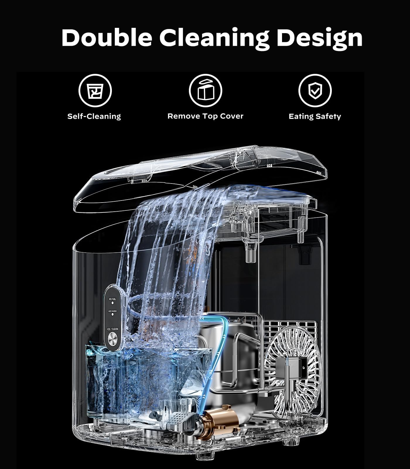 Silonn Countertop Ice Maker with 2.5L Expandable Ice Basket, 26.5lbs/24H, 9 Cubes in 6 Mins, 2 Ice Sizes, Self-Cleaning & LED Touch Control for Home Kitchen Office