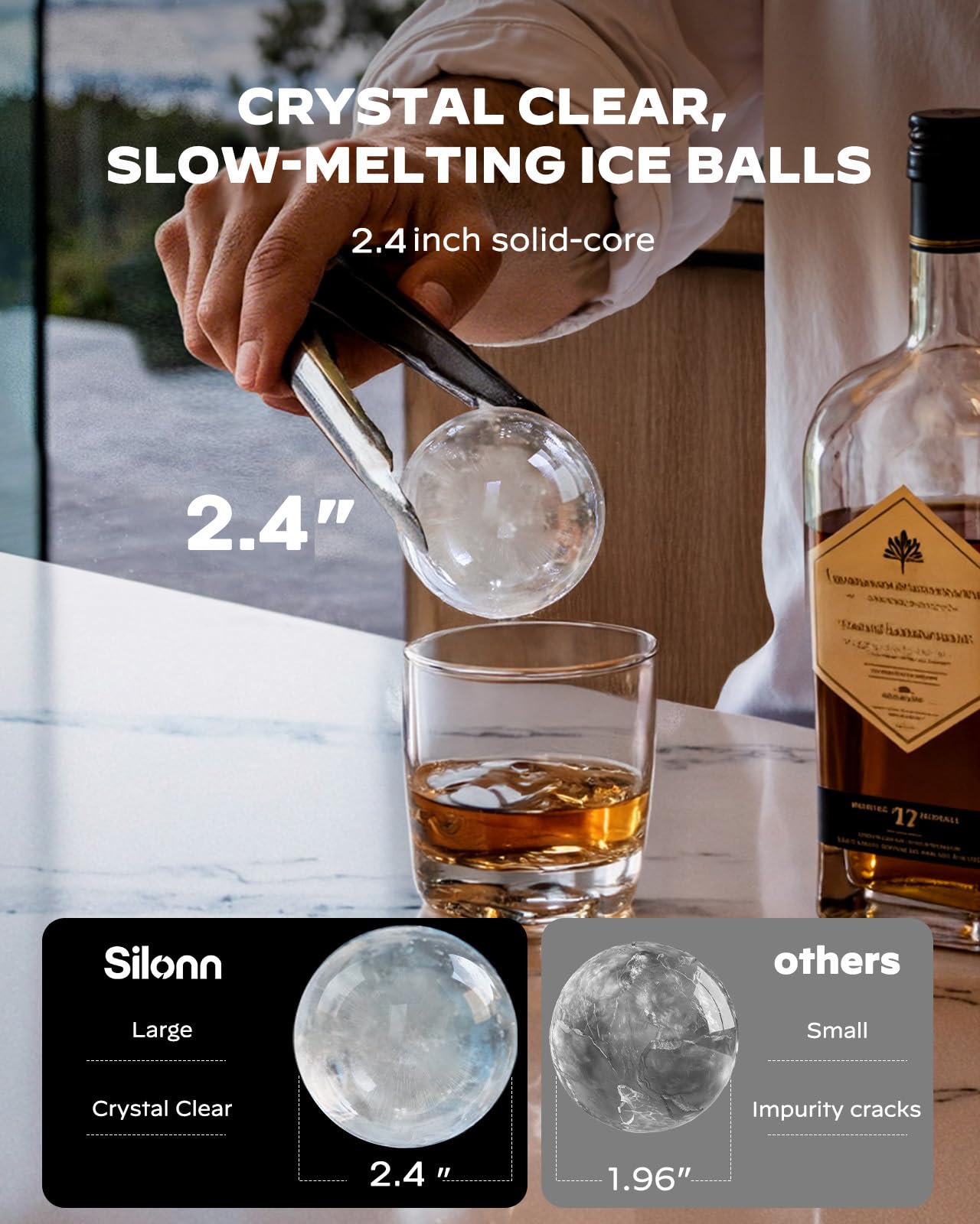 Nugget Ice Maker Countertop - Silonn Smart Pebble Ice Machine, Pellet Ice 44 lbs per Day, Crushed Ice from Timer Function and Status Alerts with Silonn App, Stainless Steel