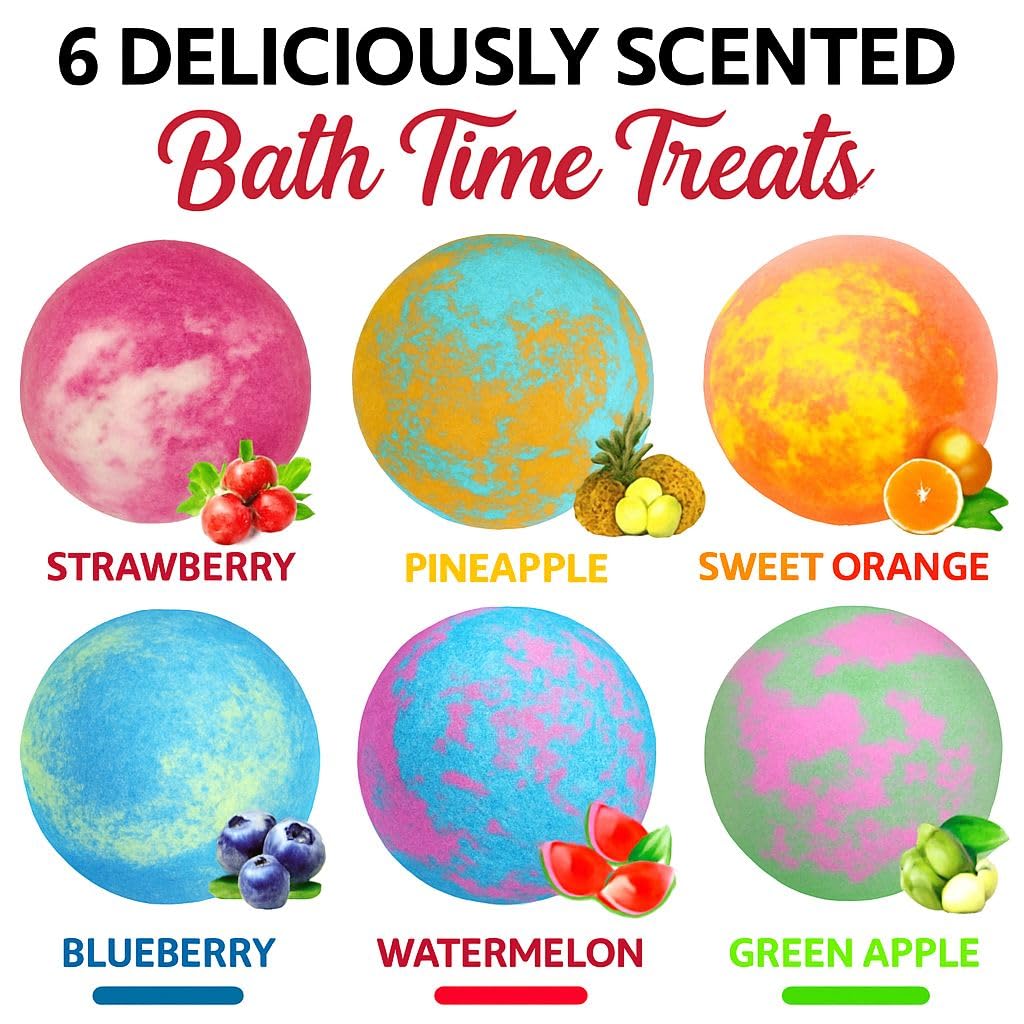 Bath Bombs for Kids with Surprise Inside - Organic, Gentle & Kid Friendly Bubble Bath Fizzies with Toys Inside. Spa Bath Fizz Balls Kit. Fizzy Balls w/Rich Bubbles, Birthday Gifts for Boys, Girls