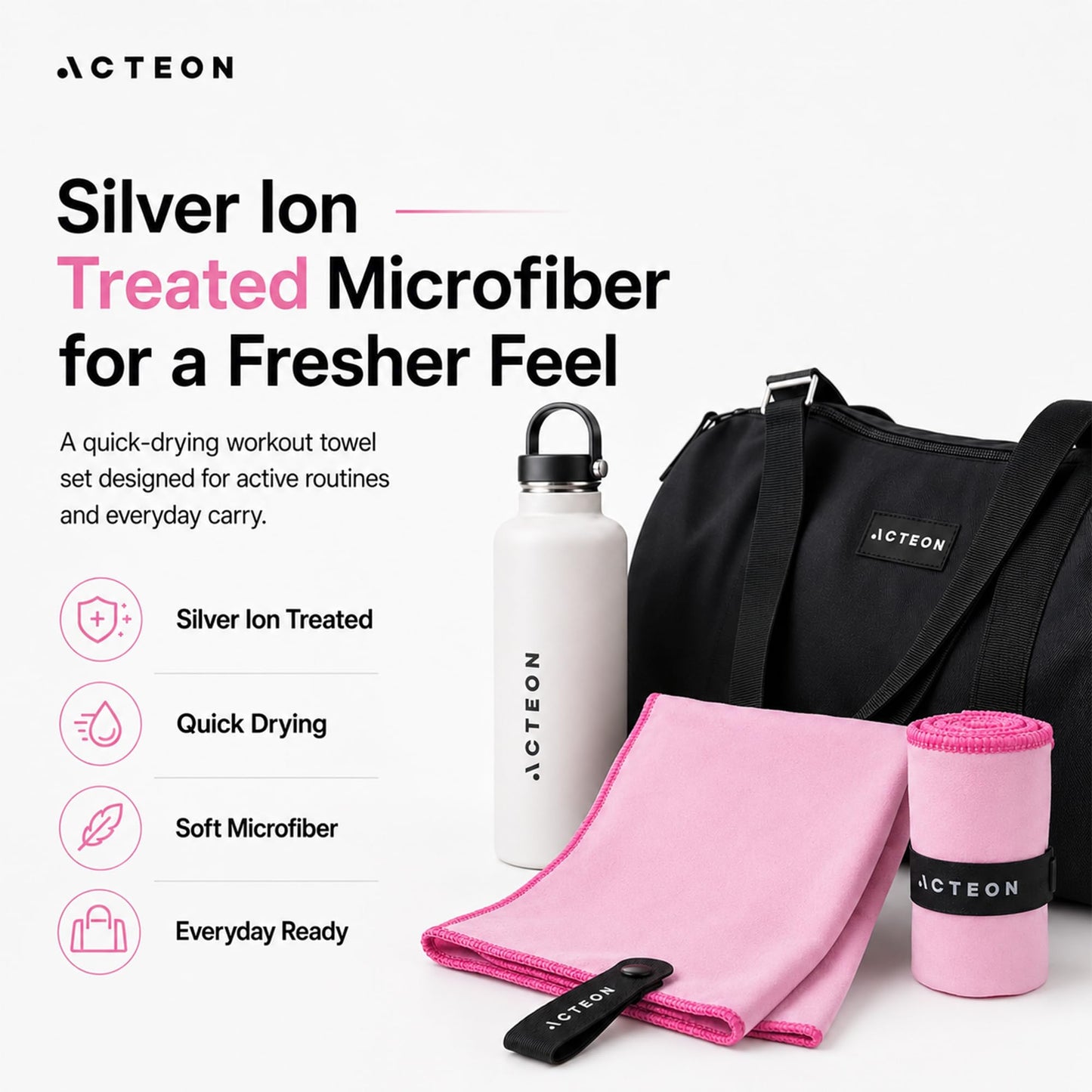 Acteon Microfiber Gym Towels 5 Pack, Quick Dry Silver ION Odor-Free Sweat Towel, Super Absorbent Fast Drying for Men & Women, Workout, Yoga, Running, Hiking, Travel – 16x30.5 Inch