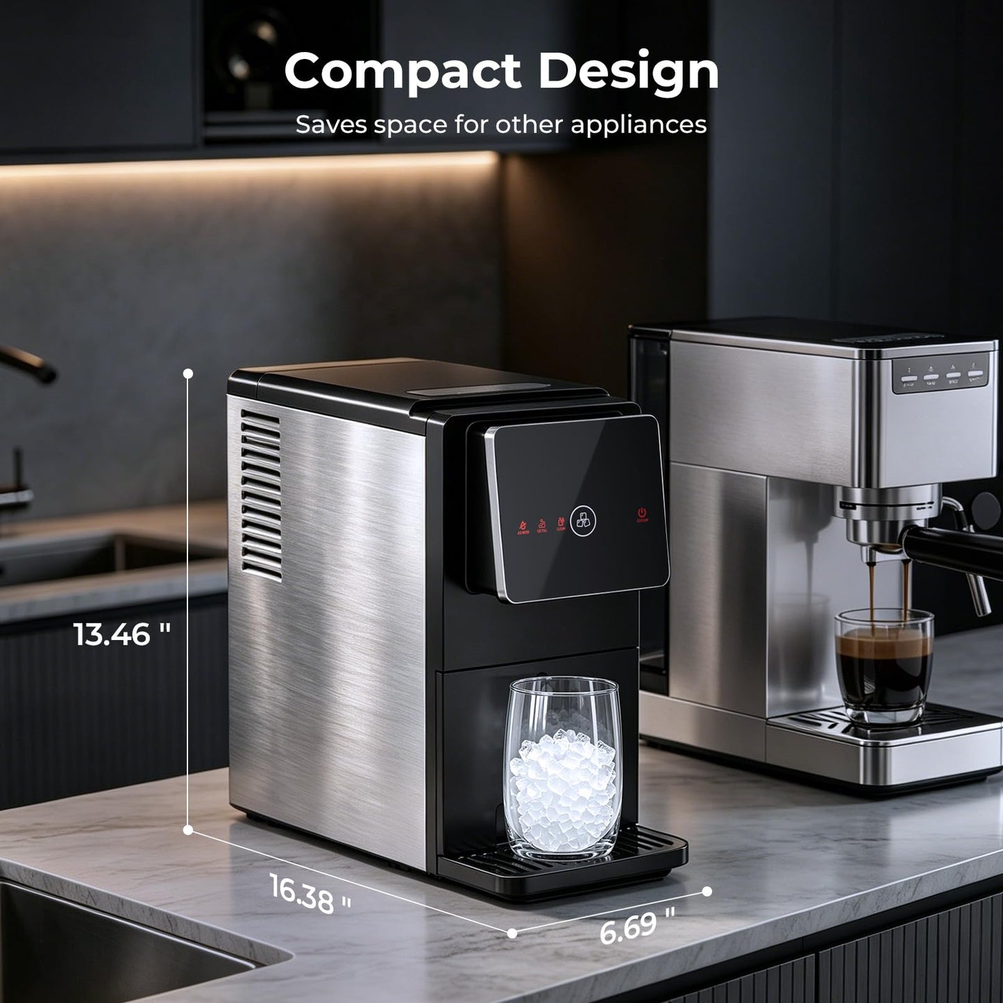 Antarctic Star Nugget Ice Maker Countertop, 33 lbs/24H, Automatic Ice Dispenser, Self-Cleaning Pebble Sonic Ice Machine, 1.8L Water Tank, One-Click & Motion Sensor Light, for Home/Office/Kitchen