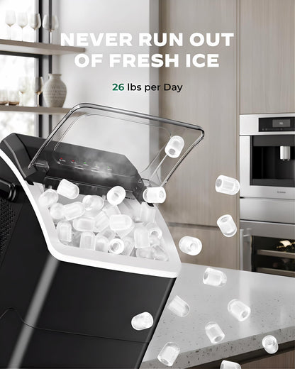 Silonn Countertop Ice Maker with 2.5L Expandable Ice Basket, 26.5lbs/24H, 9 Cubes in 6 Mins, 2 Ice Sizes, Self-Cleaning & LED Touch Control for Home Kitchen Office