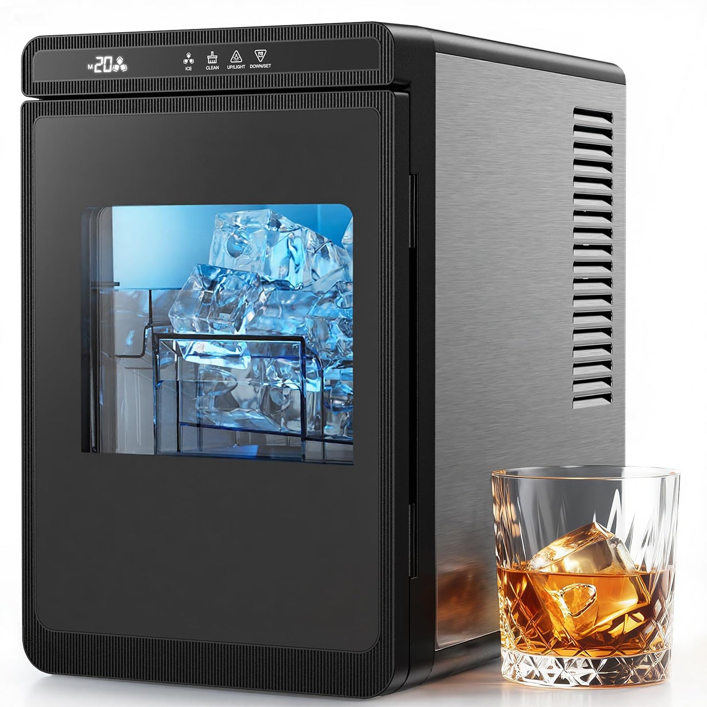 Nugget Ice Maker Countertop - Silonn Smart Pebble Ice Machine, Pellet Ice 44 lbs per Day, Crushed Ice from Timer Function and Status Alerts with Silonn App, Stainless Steel