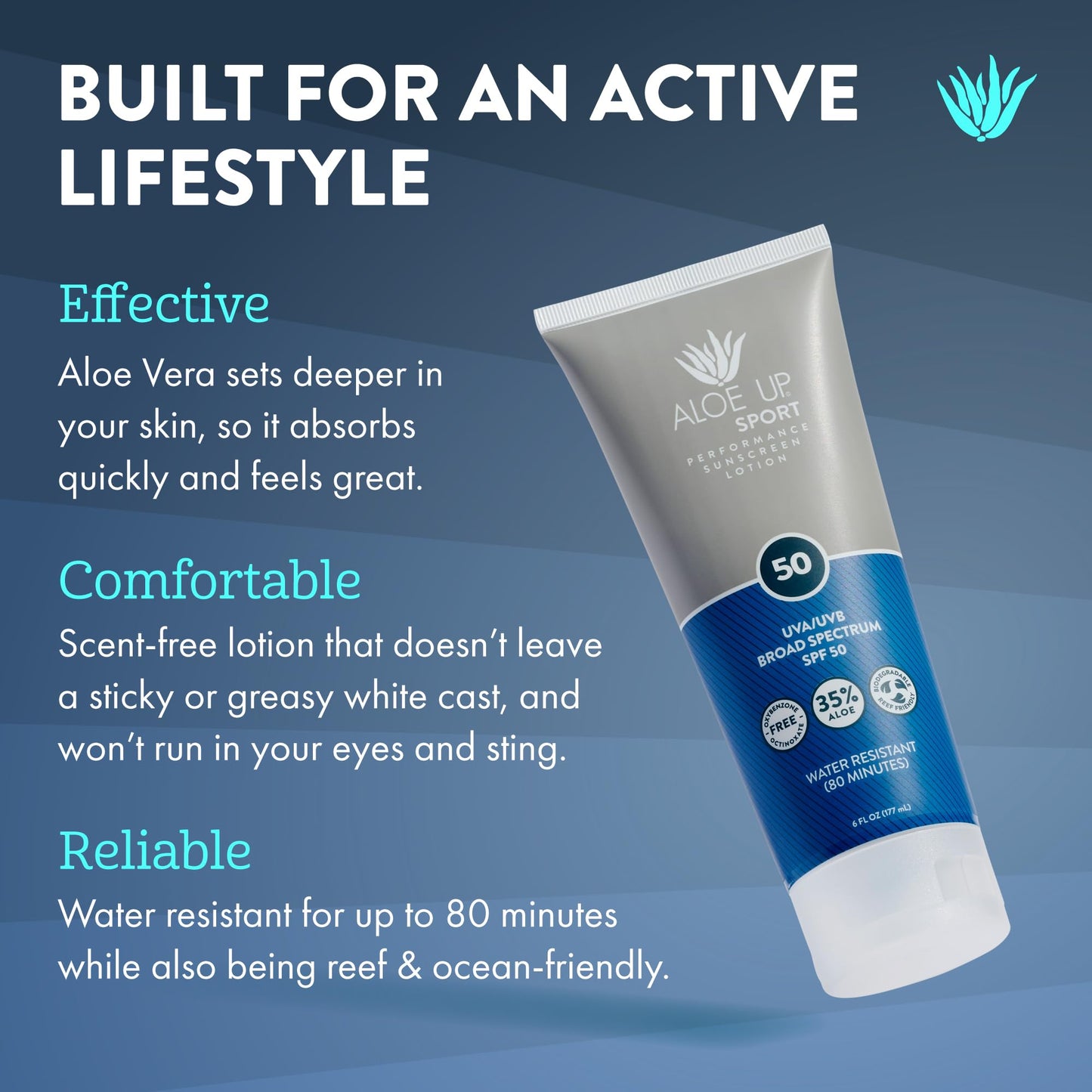 Aloe Up Sport Sunscreen Body Lotion SPF 50 – Broad Spectrum Sunblock With Aloe Vera Gel – Non-Greasy, Skin Sun Protection, No White Cast – Sunscreen – Fragrance-Free – 6 Oz, 2-Pack