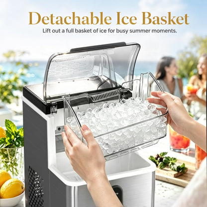 Kismile Nugget Ice Makers Countertop,35Lbs/24H,Portable Sonic Ice Machine with Self-Cleaning,One-Click Operation for Home/Office(Stainless Steels Silver)