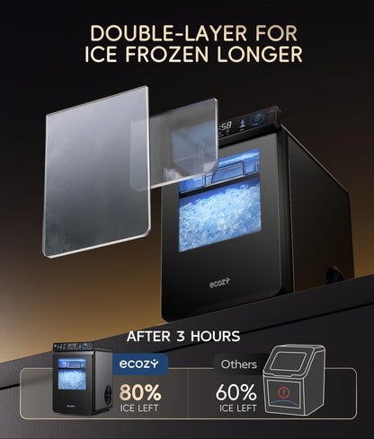 ecozy Portable Ice Cube Maker Countertop, 45 Lbs/Day, Self-Cleaning | Makes 24 Ice Cubes in Just 13 Mins, Perfect for Home, Kitchen, Bar, Office and RV, Stainless Steel