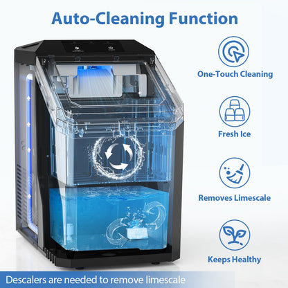 Aeitto Nugget Ice Maker Countertop, 55lbs/24H Ice Machine with 3.6L Water Tank&3.2Lbs Ice Basket, Self-Cleaning Pebble Ice Maker with Stainless Steel Housing for Home Office and Party, Silver