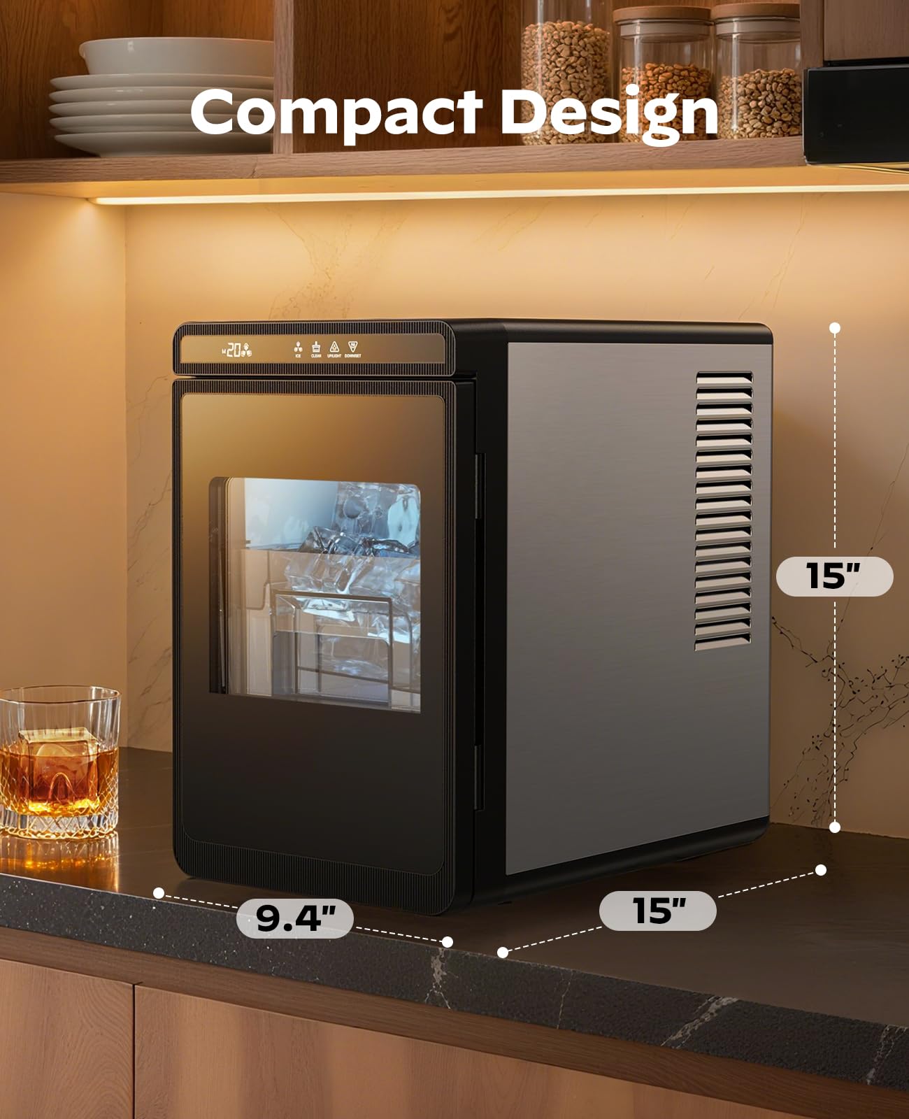 Nugget Ice Maker Countertop - Silonn Smart Pebble Ice Machine, Pellet Ice 44 lbs per Day, Crushed Ice from Timer Function and Status Alerts with Silonn App, Stainless Steel