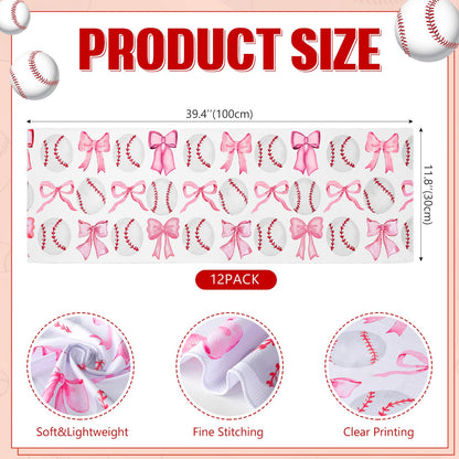 12 Pcs Cooling Towel Baseball Football Basketball Breathable Chilly Softball Soccer Ice Towel, 40"x12" Tennis Microfiber Accessories for Player(White,Baseball)