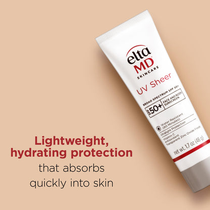 EltaMD UV Sheer Face and Body Sunscreen SPF 50+, No White Cast Sunscreen with Transparent Zinc Oxide and Hyaluronic Acid, Moisturizes and Protects
