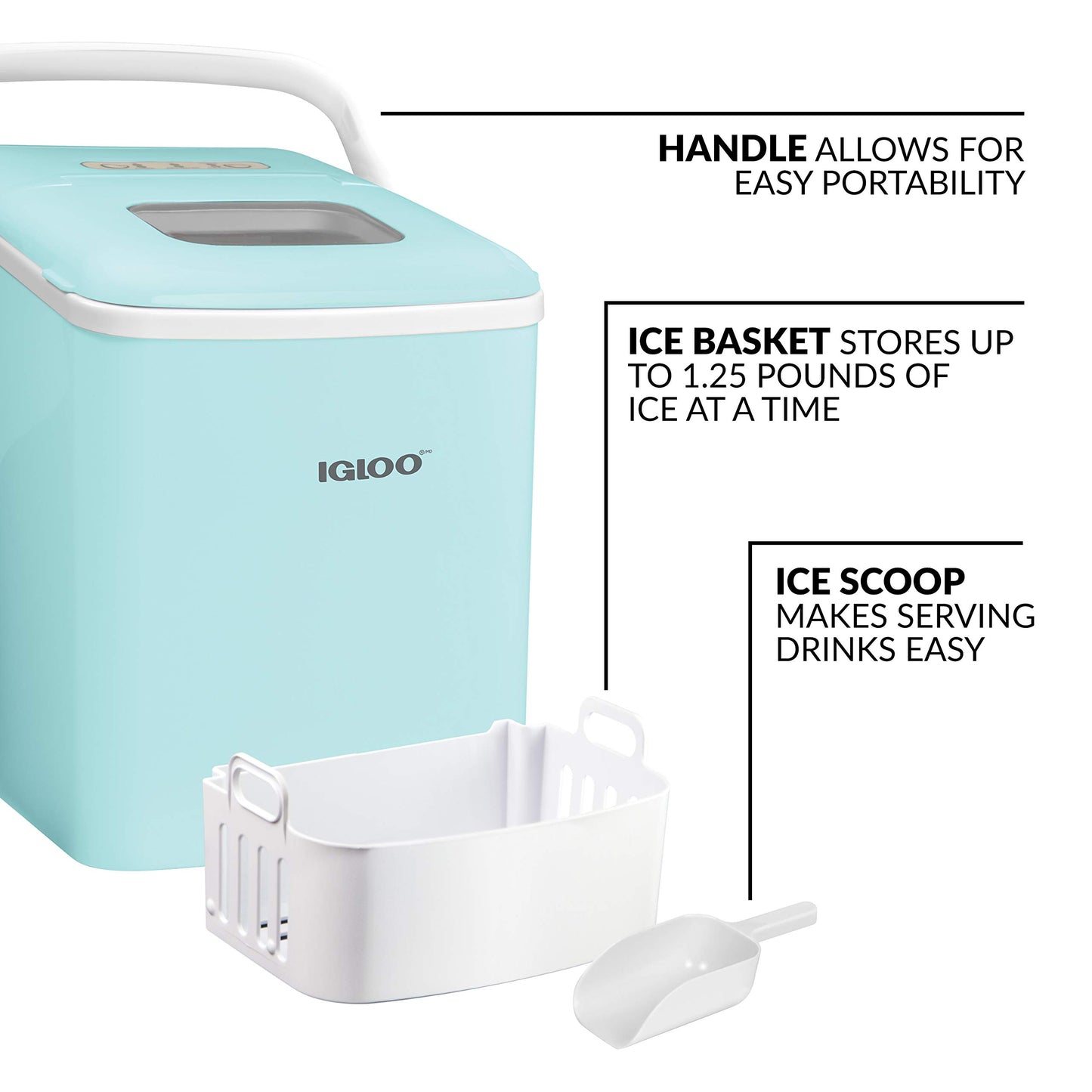 Igloo Automatic Self-Cleaning Portable Electric Countertop Ice Maker Machine with Handle, 26 Pounds in 24 Hours, 9 Ice Cubes Ready in 7 Minutes, with Ice Scoop and Basket
