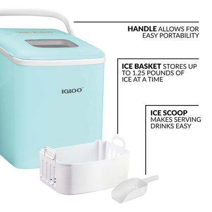 Igloo Automatic Self-Cleaning Portable Electric Countertop Ice Maker Machine with Handle, 26 Pounds in 24 Hours, 9 Ice Cubes Ready in 7 Minutes, with Ice Scoop and Basket