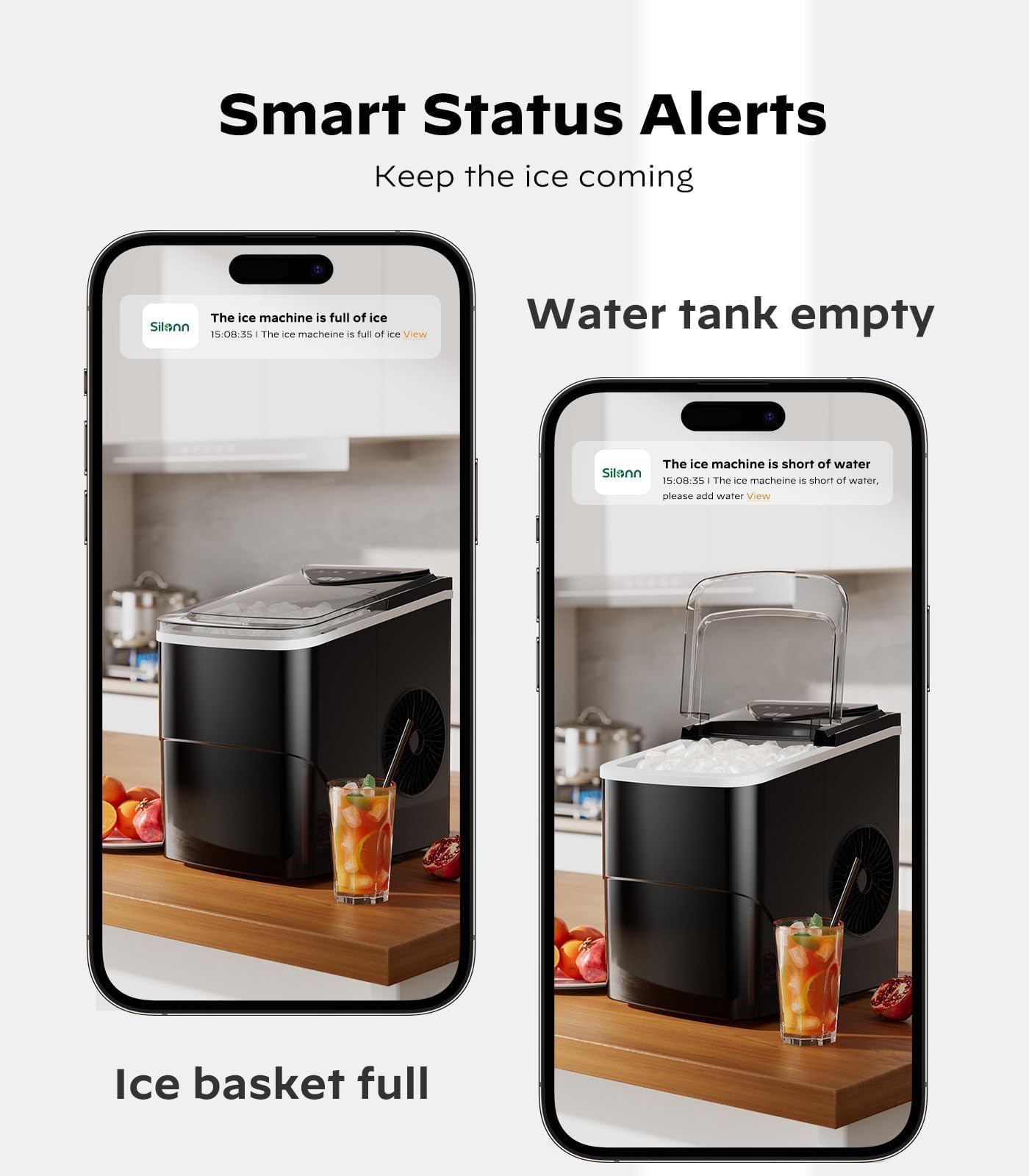 Silonn Countertop Ice Maker with 2.5L Expandable Ice Basket, 26.5lbs/24H, 9 Cubes in 6 Mins, 2 Ice Sizes, Self-Cleaning & LED Touch Control for Home Kitchen Office