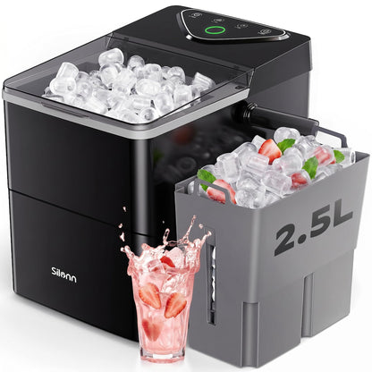 Silonn Countertop Ice Maker with 2.5L Expandable Ice Basket, 26.5lbs/24H, 9 Cubes in 6 Mins, 2 Ice Sizes, Self-Cleaning & LED Touch Control for Home Kitchen Office