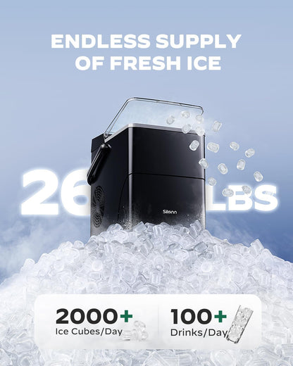 Silonn Nugget Ice Maker Countertop with APP & Voice Control, Self Cleaning Ice Machine with 3L Large Water Tank, 40 lbs/24H Soft Chewable Ice, Portable Pebble Ice Maker for Home, Kitchen and Party