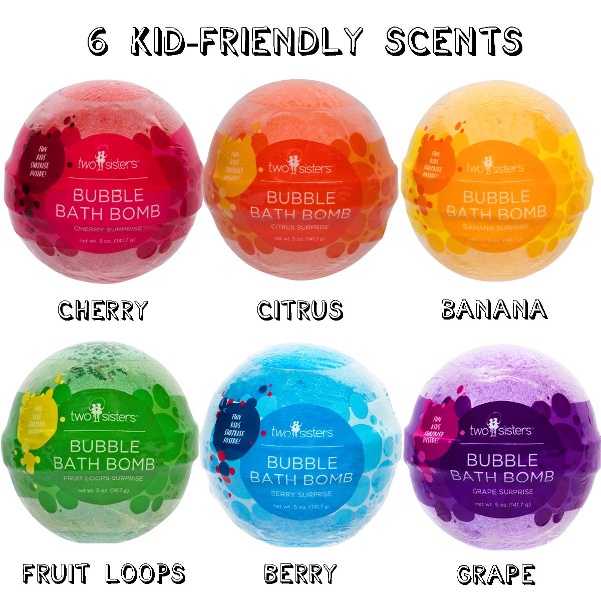 Superhero Bath Bombs for Kids with Surprise Toys Inside (6 Pack) - Large Bubble Bomb Fizzies for Boys, Girls, & Toddlers - Birthday Gift for Kids - Fruity Scent, USA Made by Two Sisters