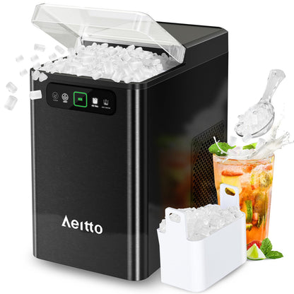 Aeitto Nugget Ice Maker Countertop, Pellet Ice Machine Soft Chewable Ice 40lbs/Day, One-Click Operation, Auto Self-Cleaning Crushed Ice Makers Stainless with Scoop for Home/Kitchen/Office (Grey)