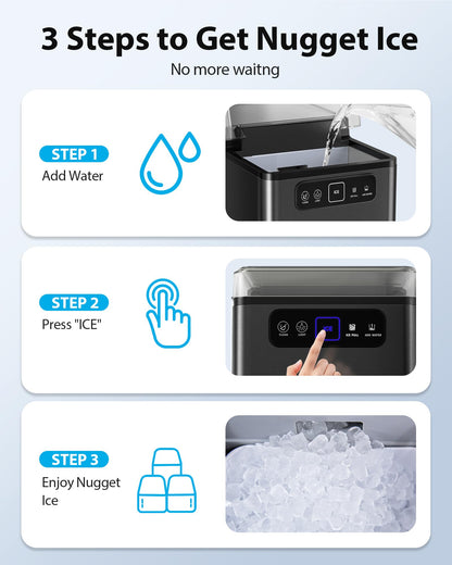 Aeitto Nugget Ice Maker Countertop, Pellet Ice Machine Soft Chewable Ice 40lbs/Day, One-Click Operation, Auto Self-Cleaning Crushed Ice Makers Stainless with Scoop for Home/Kitchen/Office (Grey)