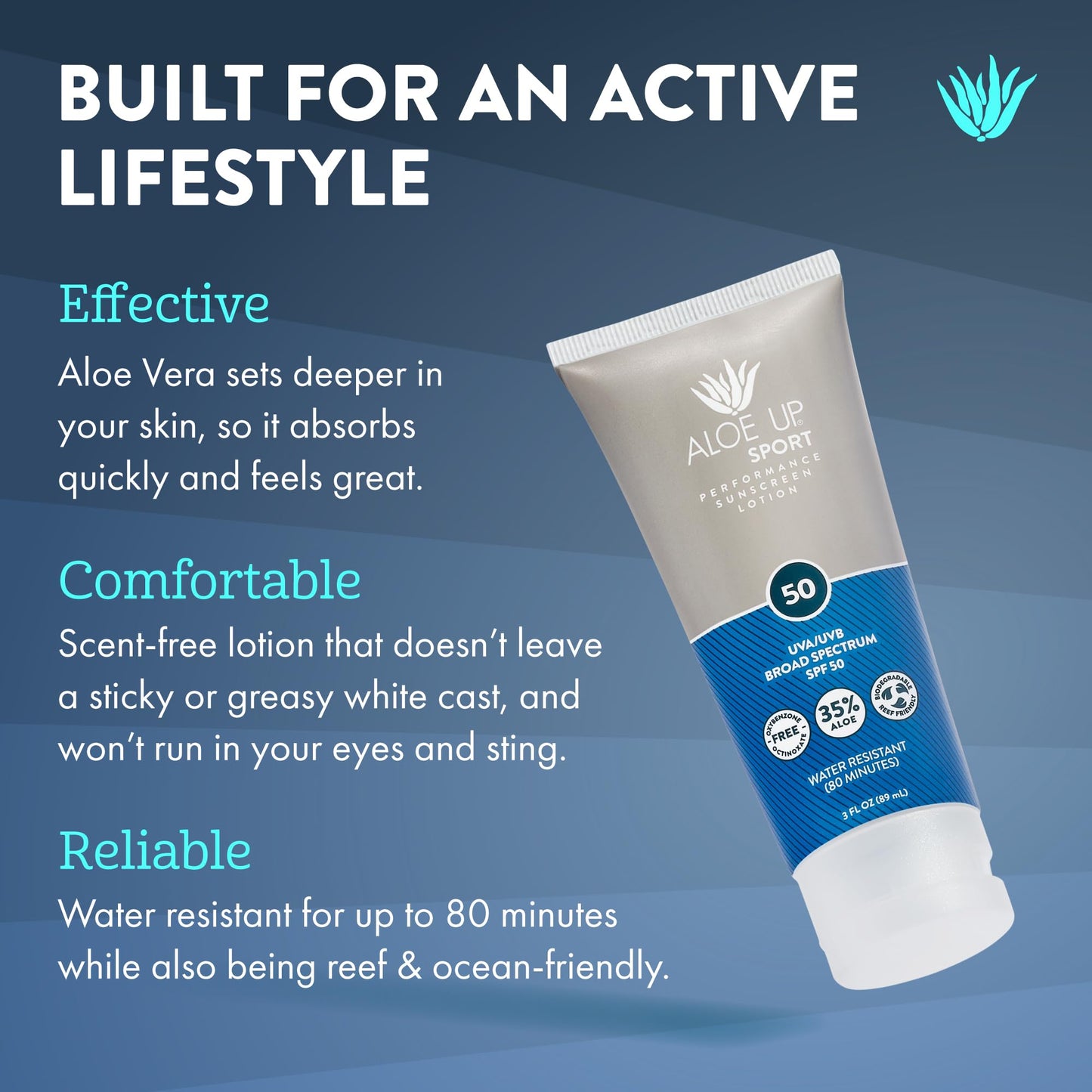 Aloe Up Sport Sunscreen Body Lotion SPF 50 – Broad Spectrum Sunblock With Aloe Vera Gel – Non-Greasy, Skin Sun Protection, No White Cast – Sunscreen – Fragrance-Free – 6 Oz, 2-Pack