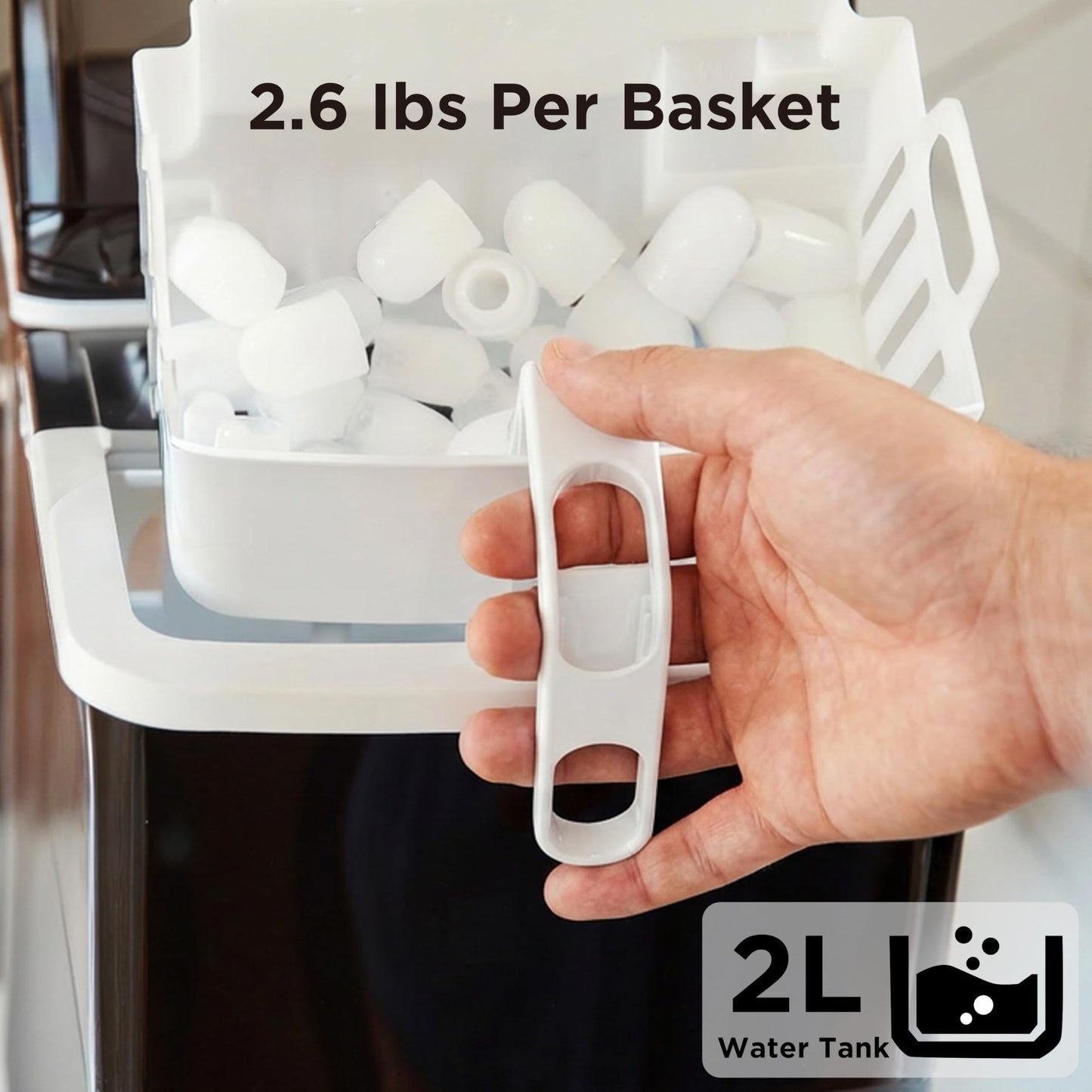 Silonn Countertop Ice Maker with 2.5L Expandable Ice Basket, 26.5lbs/24H, 9 Cubes in 6 Mins, 2 Ice Sizes, Self-Cleaning & LED Touch Control for Home Kitchen Office