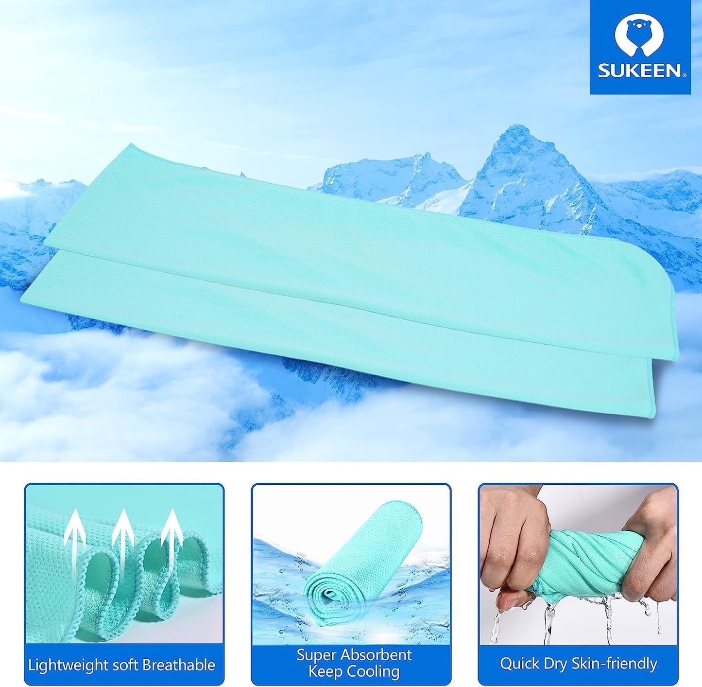 Sukeen 4 Pack Cooling Towels (40"x12") for Neck and Face, Cooling Neck Wraps, Breathable Cooling Towel for Hot Weather, Sweat Towels for Yoga, Sports, Golf, Gym, Camping, Running, Fitness, Workout