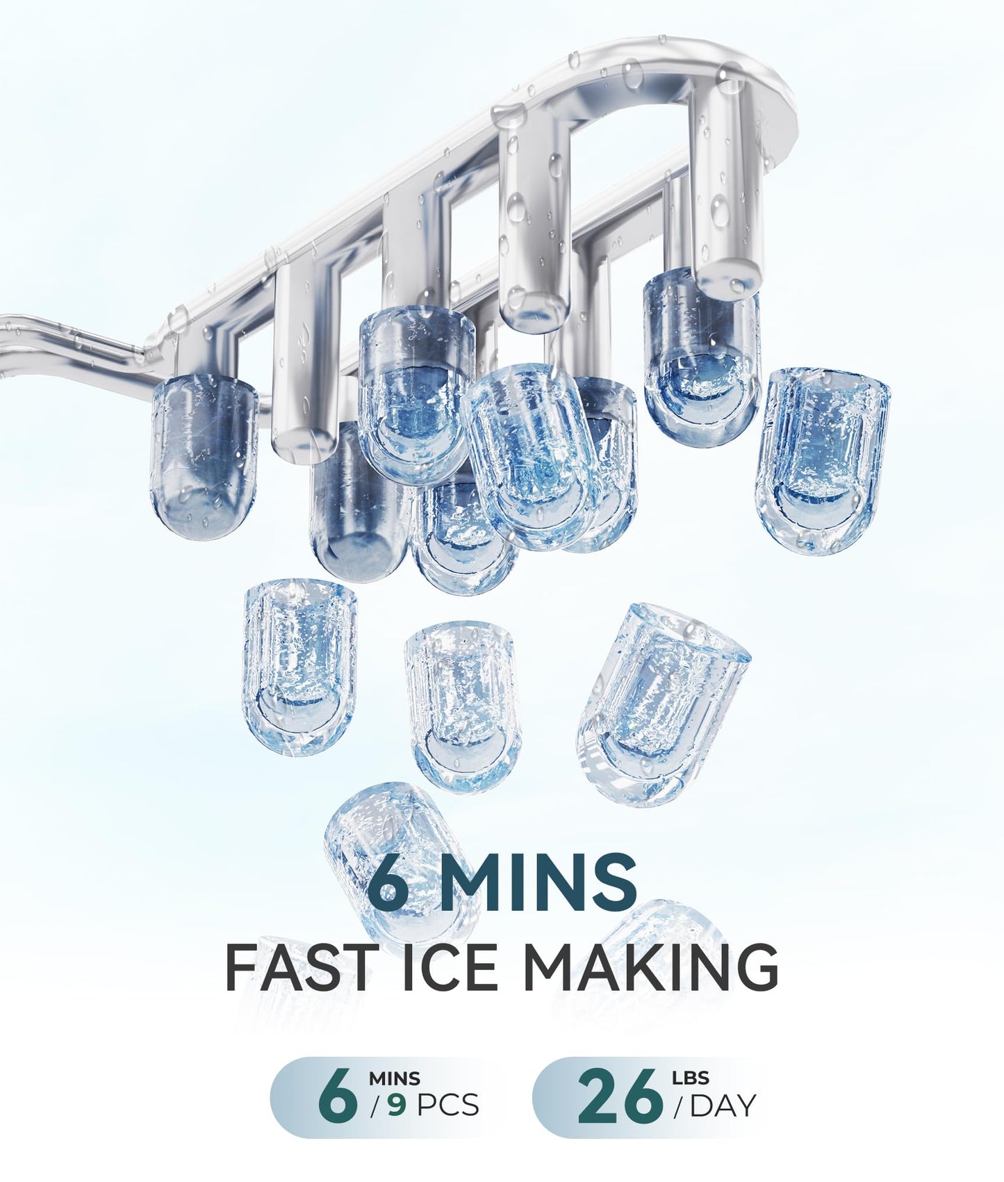 Ecozy Countertop Ice Maker, Portable, Self-Cleaning, 9 Bullet Ice Cubes in 6 Mins, 26lbs/24Hrs, Ice Maker Machine with Ice Bags, Handle, Standing Scoop and Basket, Black, IM-BS261C