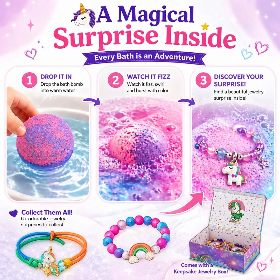 Bath Bombs for Kids with Surprise Inside - Organic, Gentle & Kid Friendly Bubble Bath Fizzies with Toys Inside. Spa Bath Fizz Balls Kit. Fizzy Balls w/Rich Bubbles, Birthday Gifts for Boys, Girls